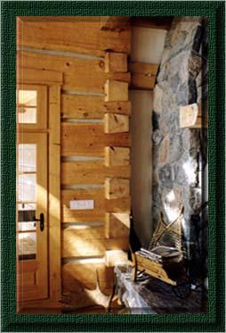 Dovetail log wall, interior corner.